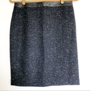 Ann Taylor Black/Navy Boucle and Leather Mini